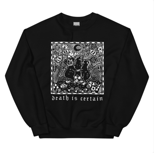 Death Is Certain Long Sleeve T-Shirt – Mice & Floral Gothic Graphic, Black Unisex Tee