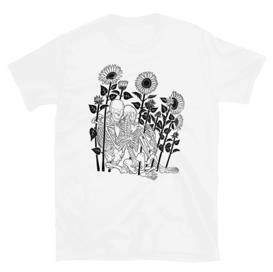 Eternal Love T-Shirt  – Skeleton Lovers & Sunflower Graphic, Unisex Oversized Sweater