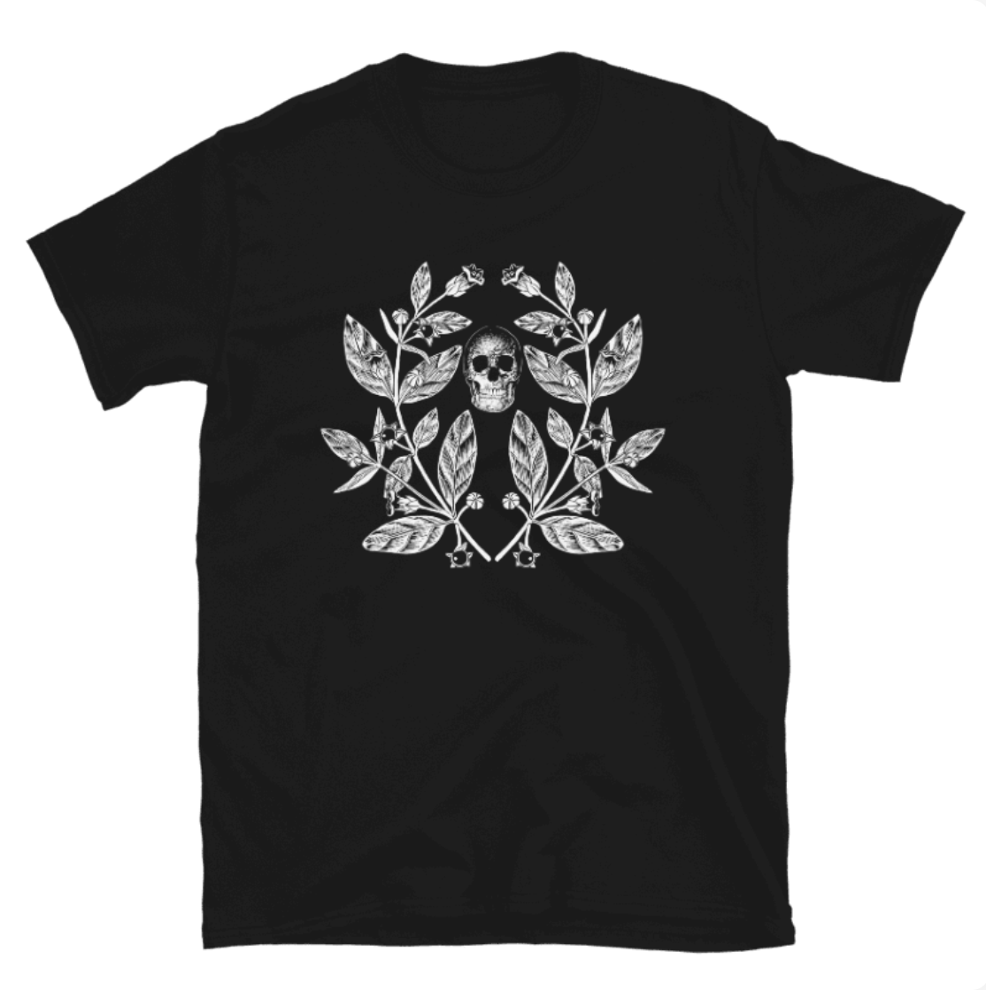 Belladonna & Skull Graphic T-Shirt – Dark Witchy Design, Unisex Tee