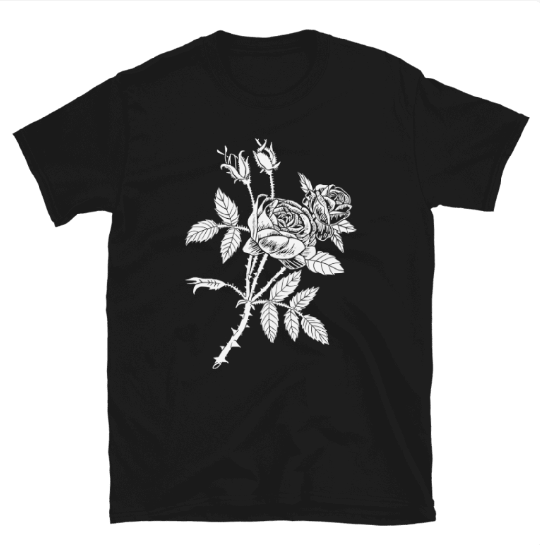 Rose Graphic T-Shirt – Botanical Illustration & Floral Design, Unisex Soft Grunge Tee