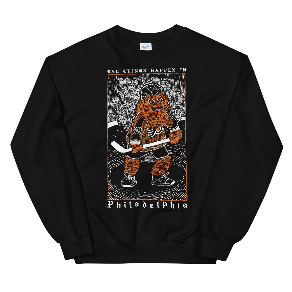 GRITTY SWEATER - Unisex Crewneck Sweatshirt Graphic Flyers Bad Things Happen in Philadelphia Oversized Sweater