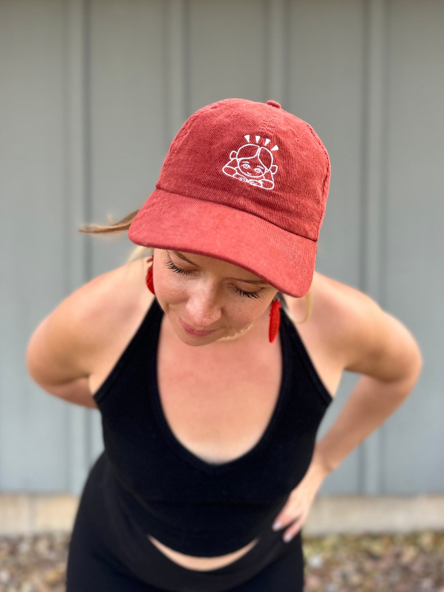 DEVOTEE DAD HAT - burgundy corduroy cap / bowing emoji