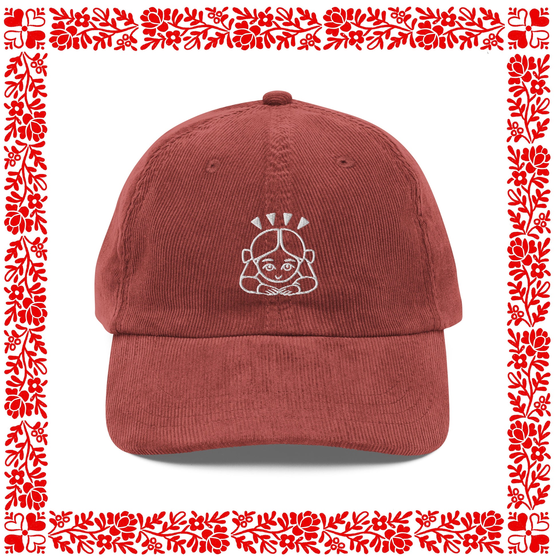 DEVOTEE DAD HAT - burgundy corduroy cap / bowing emoji