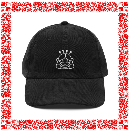 DEVOTEE DAD HAT - black corduroy cap / bowing emoji